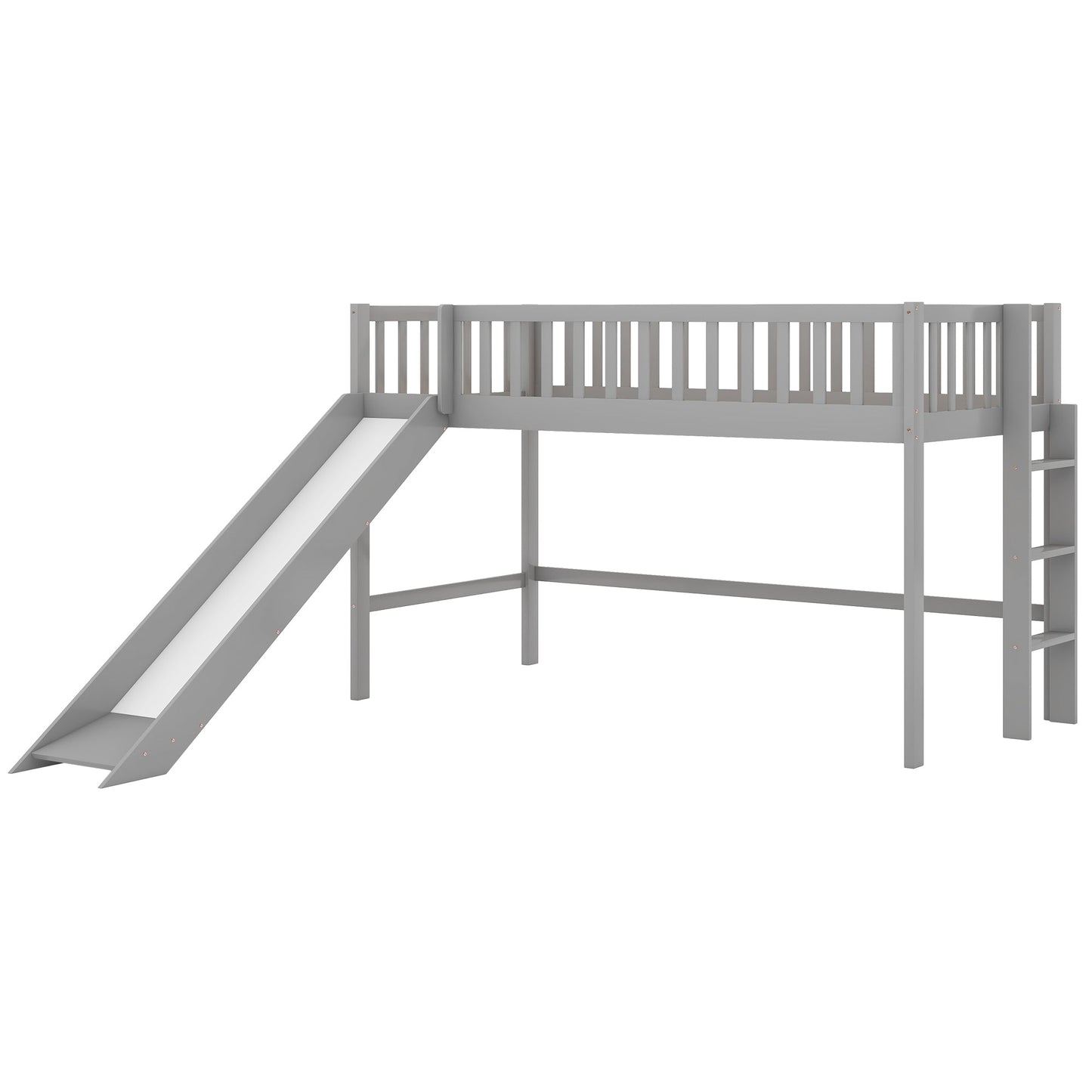 Cama baja tipo loft tamaño twin con escalera y tobogán - Gris