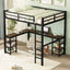 Full Metal Loft Bed with Desk and Shelves, Loft Bed with Ladder and Guardrails, Loft Bed Frame for Bedroom, Black - Korvel