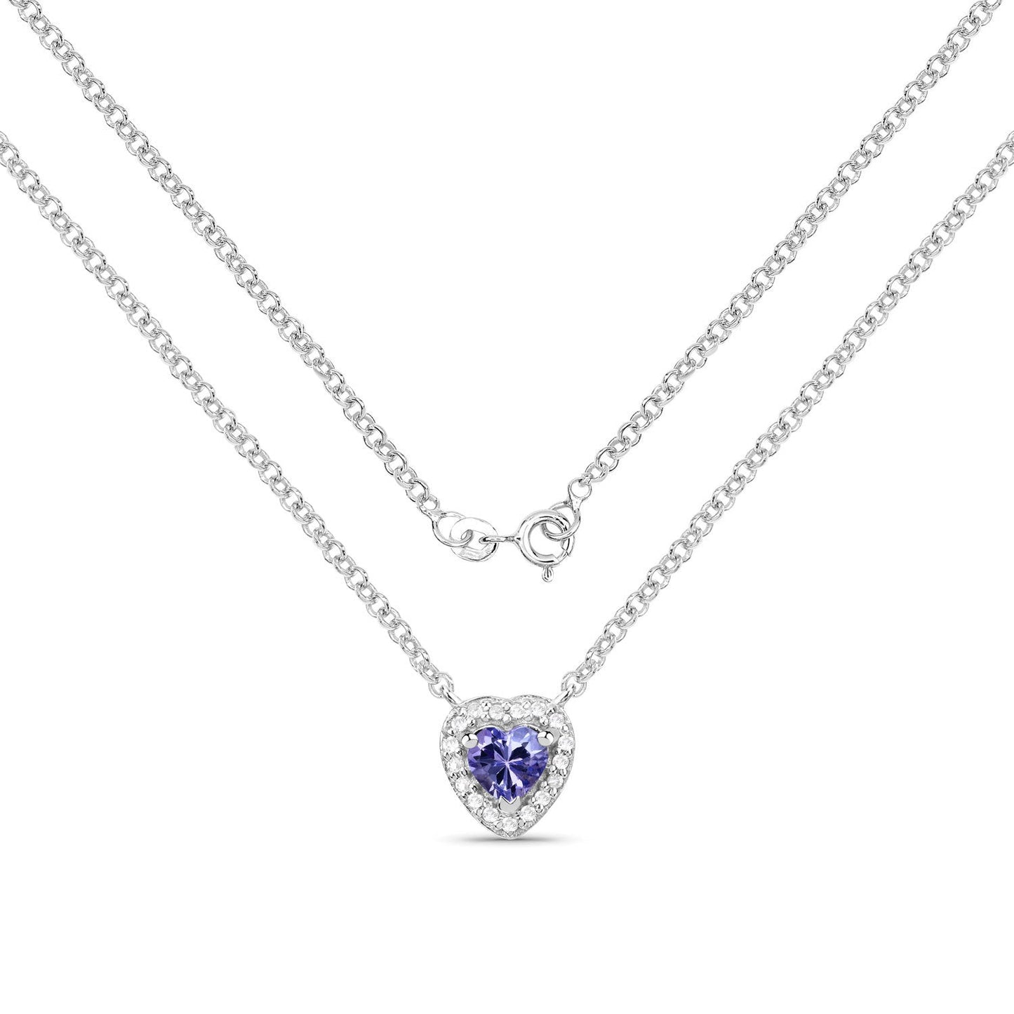 0.55 Carat Genuine Tanzanite & White Topaz Necklace in Sterling Silver
