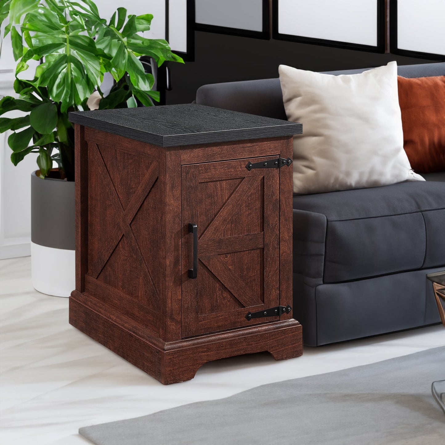 Farmhouse tea table bedside table rectangular farmhouse tea table with barn door and adjustable storage rack OAK - Korvel