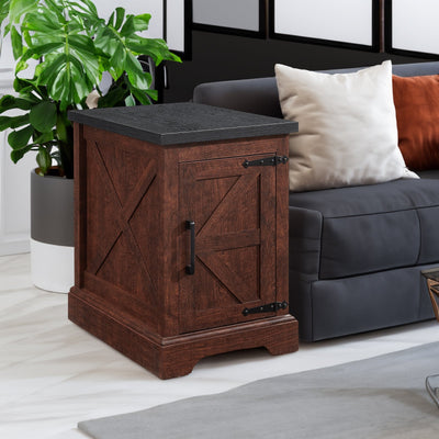 Farmhouse tea table bedside table rectangular farmhouse tea table with barn door and adjustable storage rack OAK - Korvel