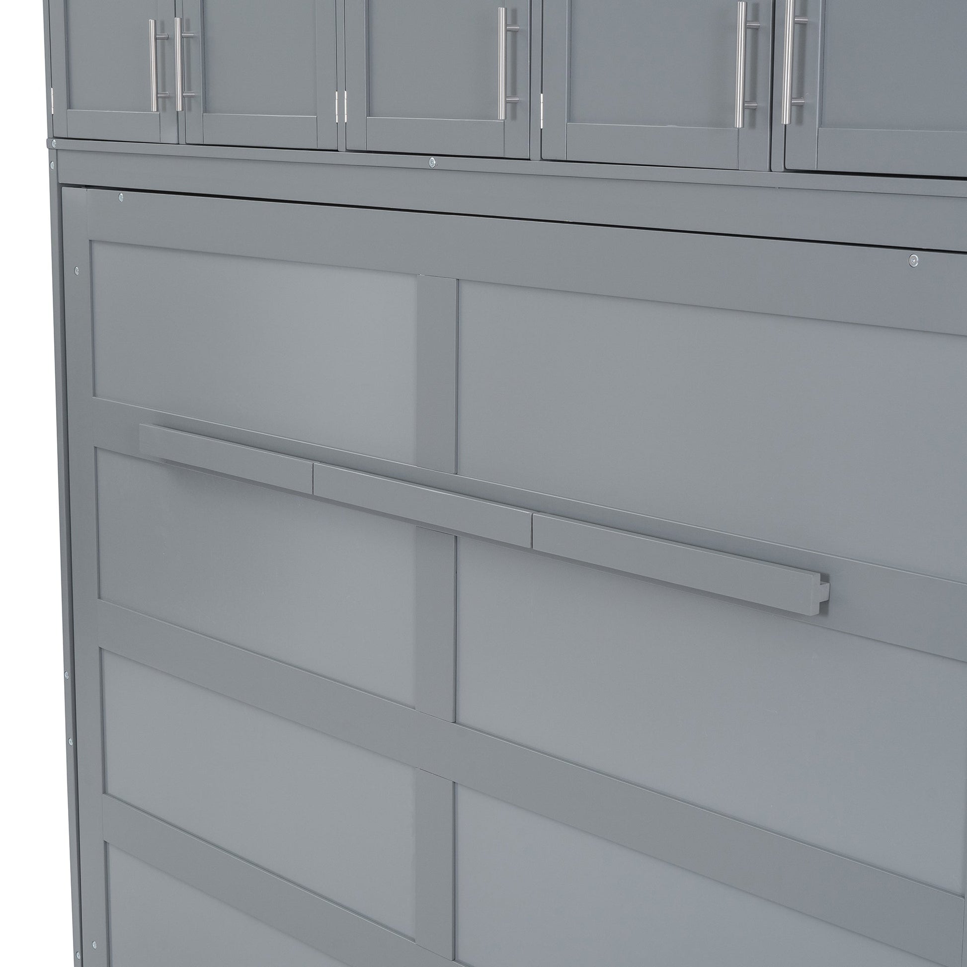 Full Size Murphy Bed Wall Bed with Top Cabinets,Gray - Korvel