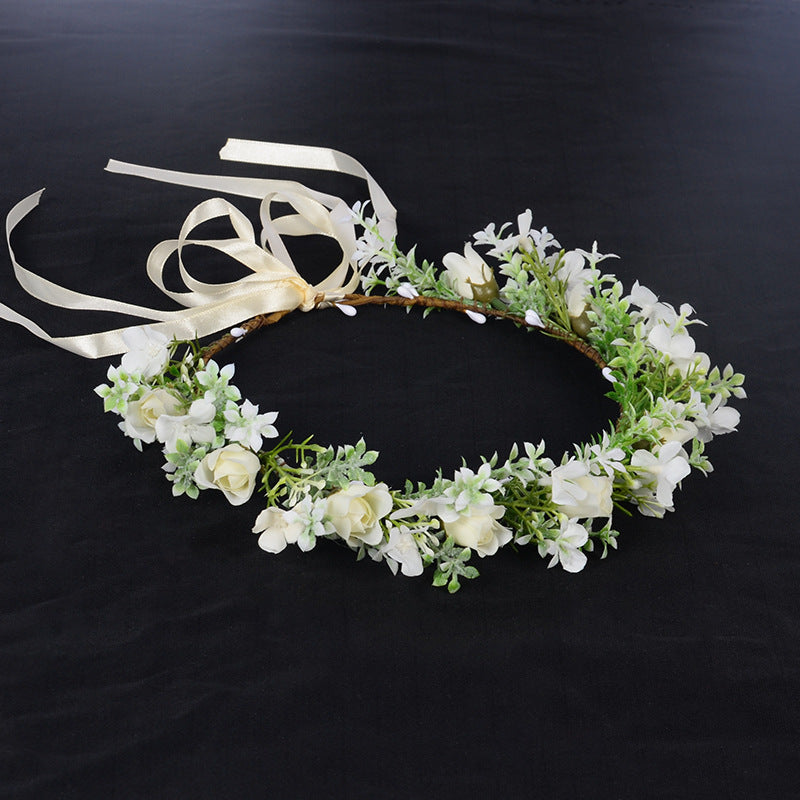 Spring flower wreath fresh simulation flower headdress green plants flowers wedding flower wreath - Korvel
