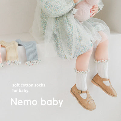 Korean Style Baby Socks with Floral Lace
