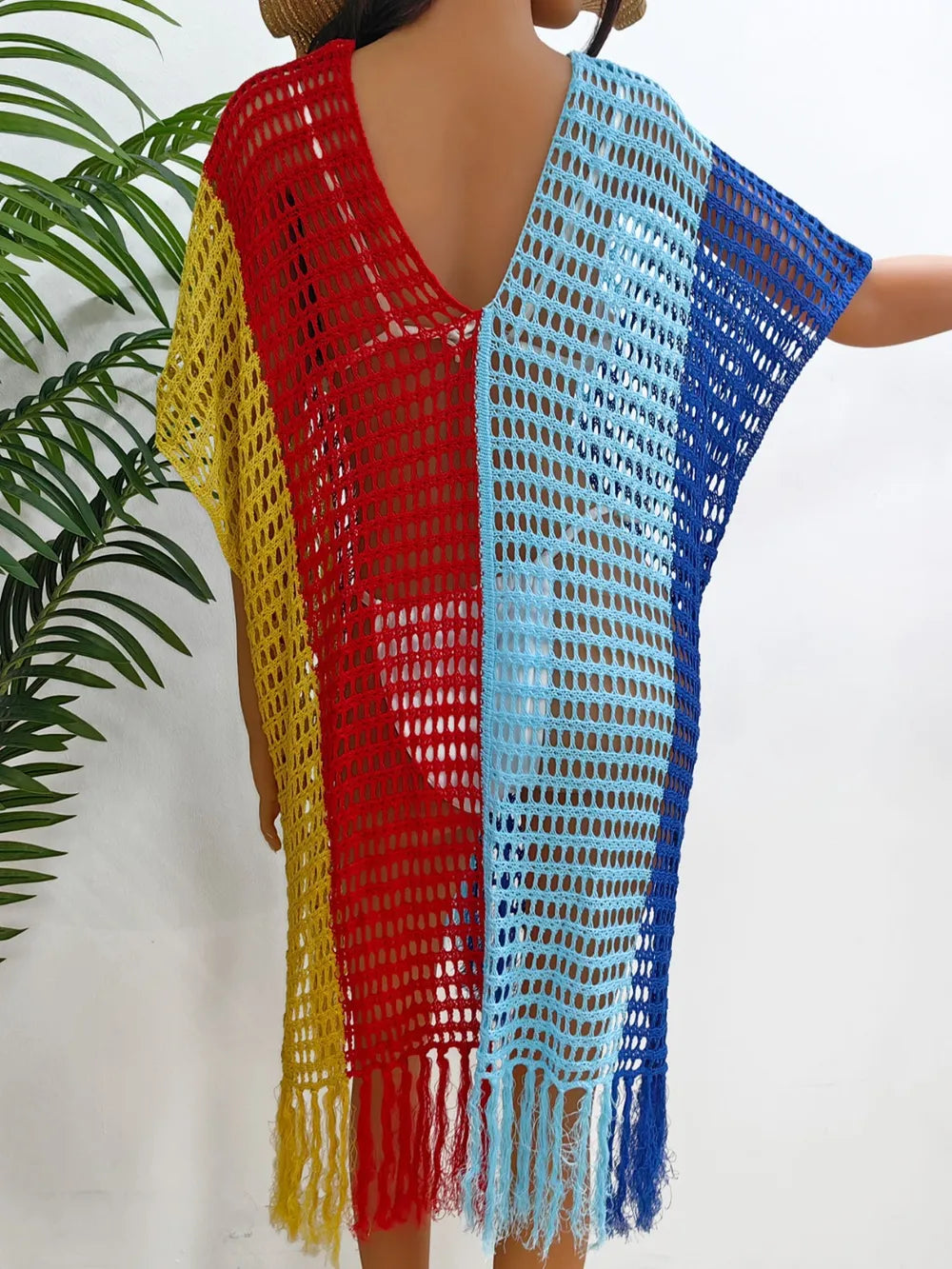 Fringe Color Block Scoop Neck Cover Up - Korvel