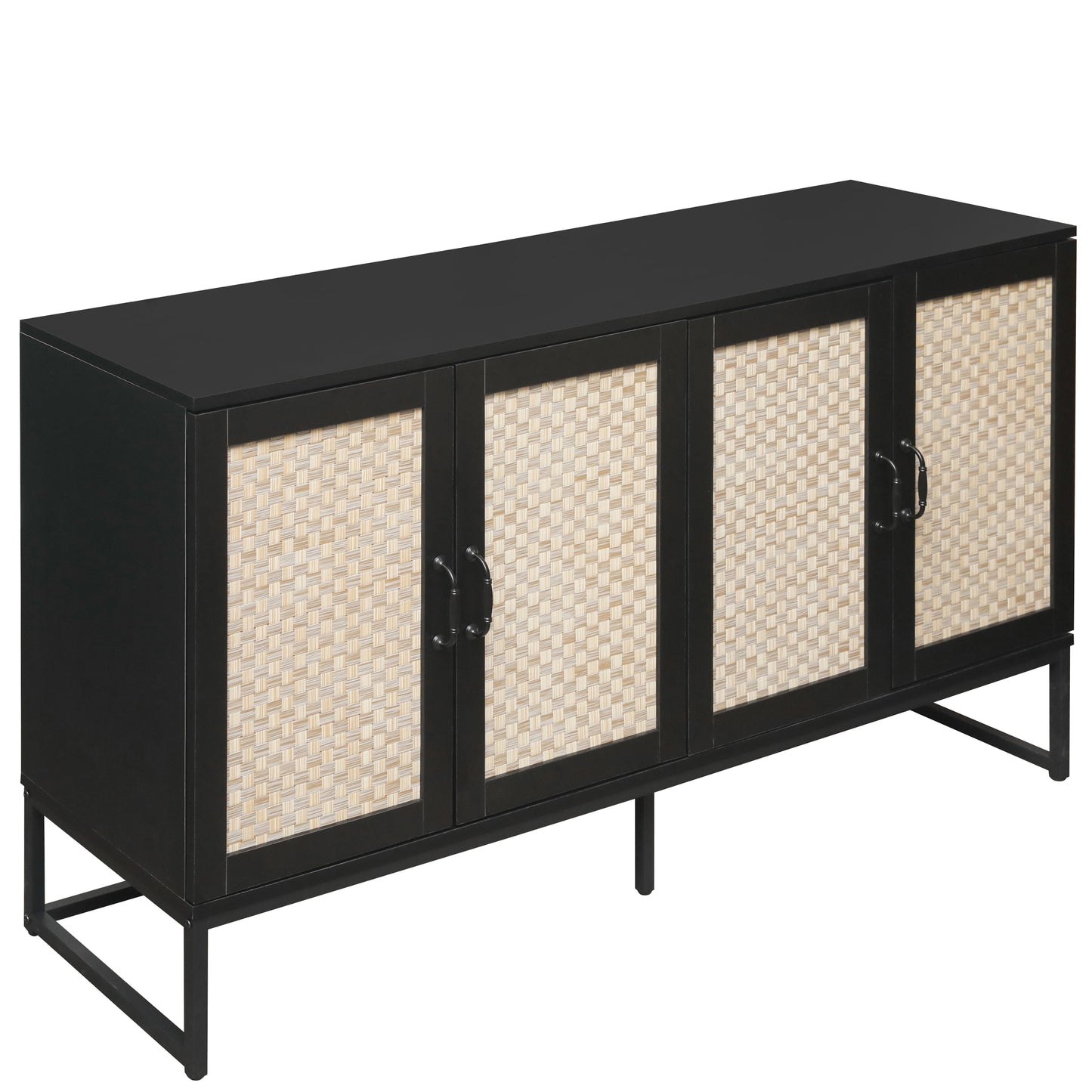 Rattan 4-Door Sideboard , Sideboard Buffet Storage Cabinet,Accent Storage Cabinet , Large Cabinet With 4 Rattan Decorated Doors - Korvel