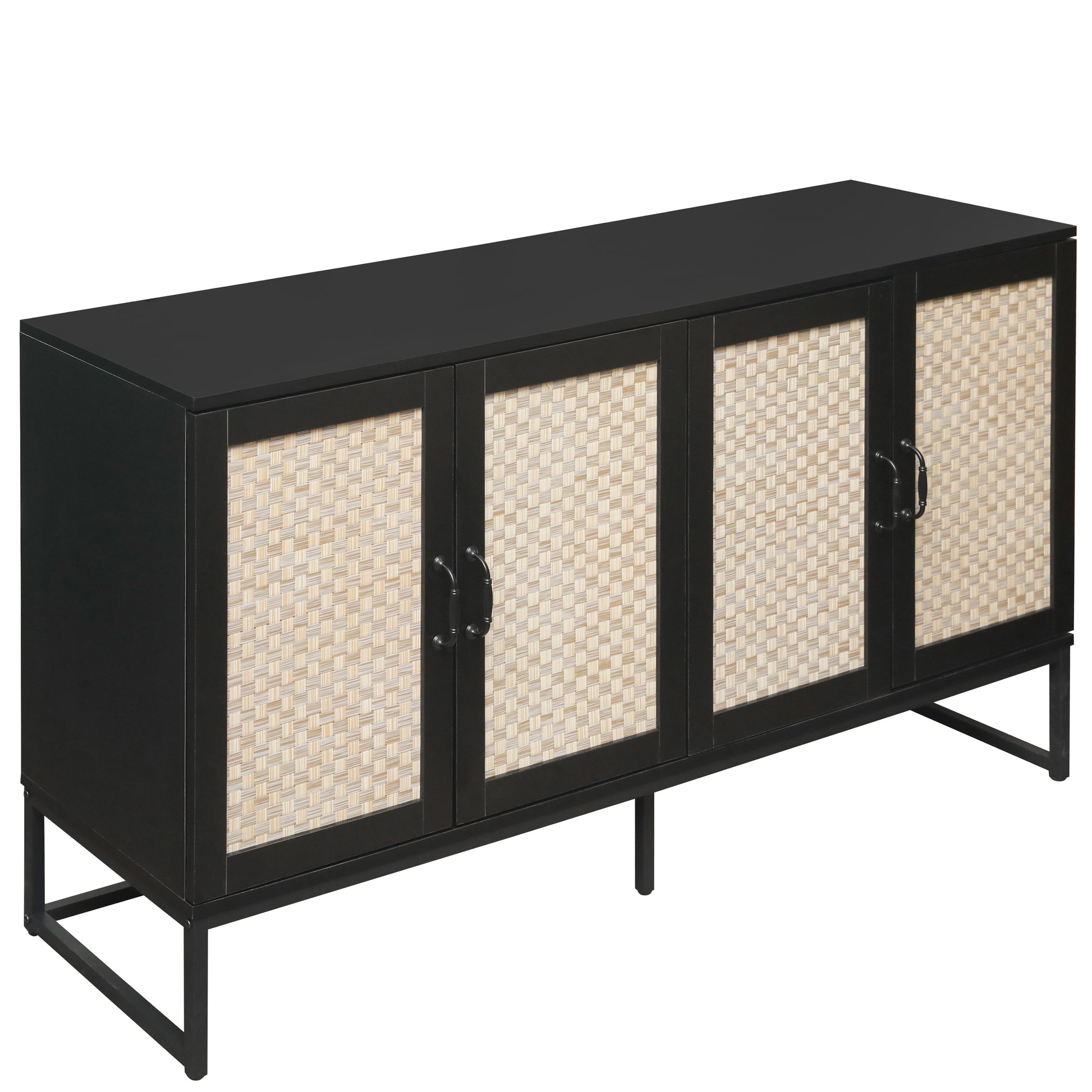 Rattan 4-Door Sideboard , Sideboard Buffet Storage Cabinet,Accent Storage Cabinet , Large Cabinet With 4 Rattan Decorated Doors - Korvel