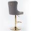 Thick gold rotating velvet bar stool with adjustable seat height of 25-33 inches and backrest (gray, set of 2 pieces) - Korvel