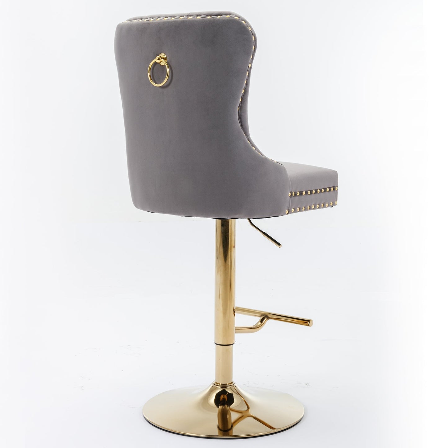 Thick gold rotating velvet bar stool with adjustable seat height of 25-33 inches and backrest (gray, set of 2 pieces) - Korvel