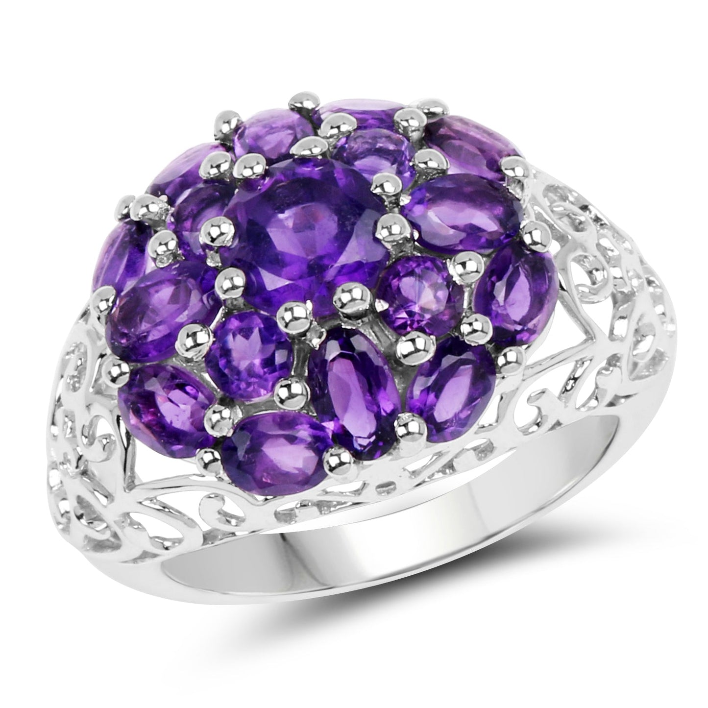 3.29 Carat Genuine Amethyst Cluster Ring in Sterling Silver