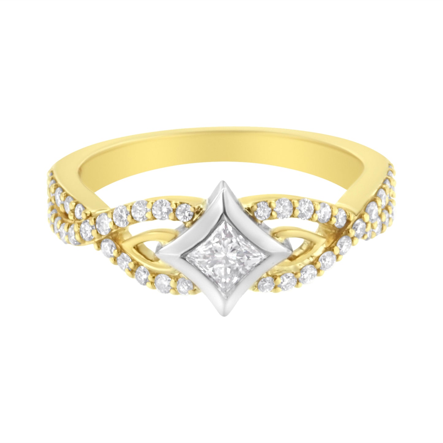 Anillo de Compromiso de Diamante en Forma de Cometa y Shank Torcido de 10K en Dos Tonos