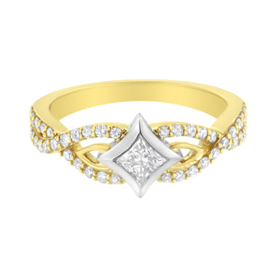 Bague de fiançailles en diamant à deux tons 10K avec motif en cerf-volant et tige torsadée