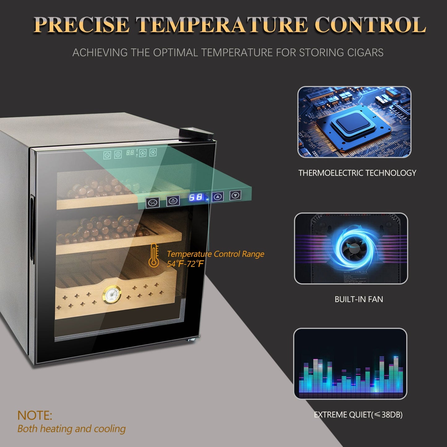 50L Electric Humidor, 300 Counts Capacity Cigar Humidor Humidifiers with Constant Temperature Controller - Korvel