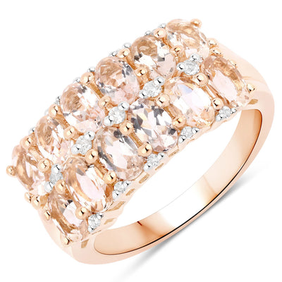 Anillo de Morganita de 2.80 Quilates y Topacio Blanco en Plata Esterlina