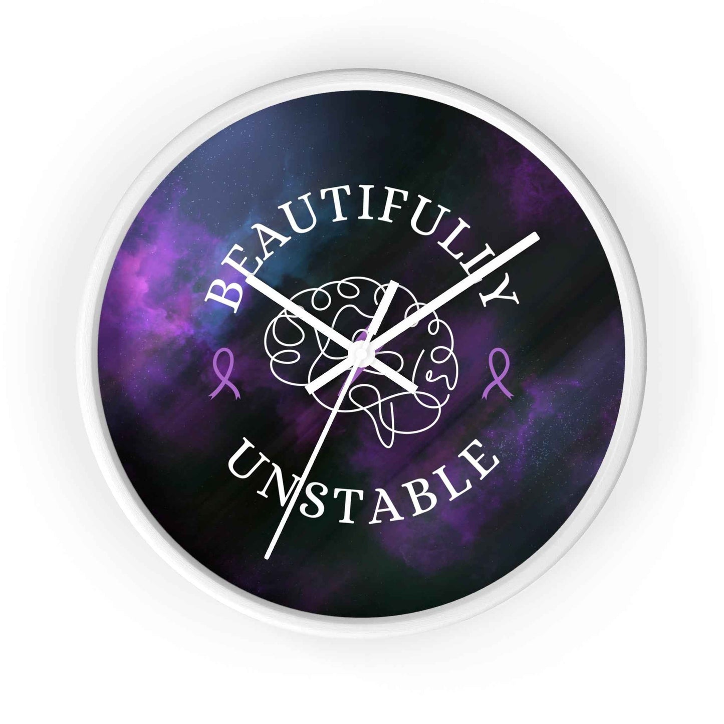 Beautifully Unstable Purple Ribbon Brain Silent Wall Clock - 10"
