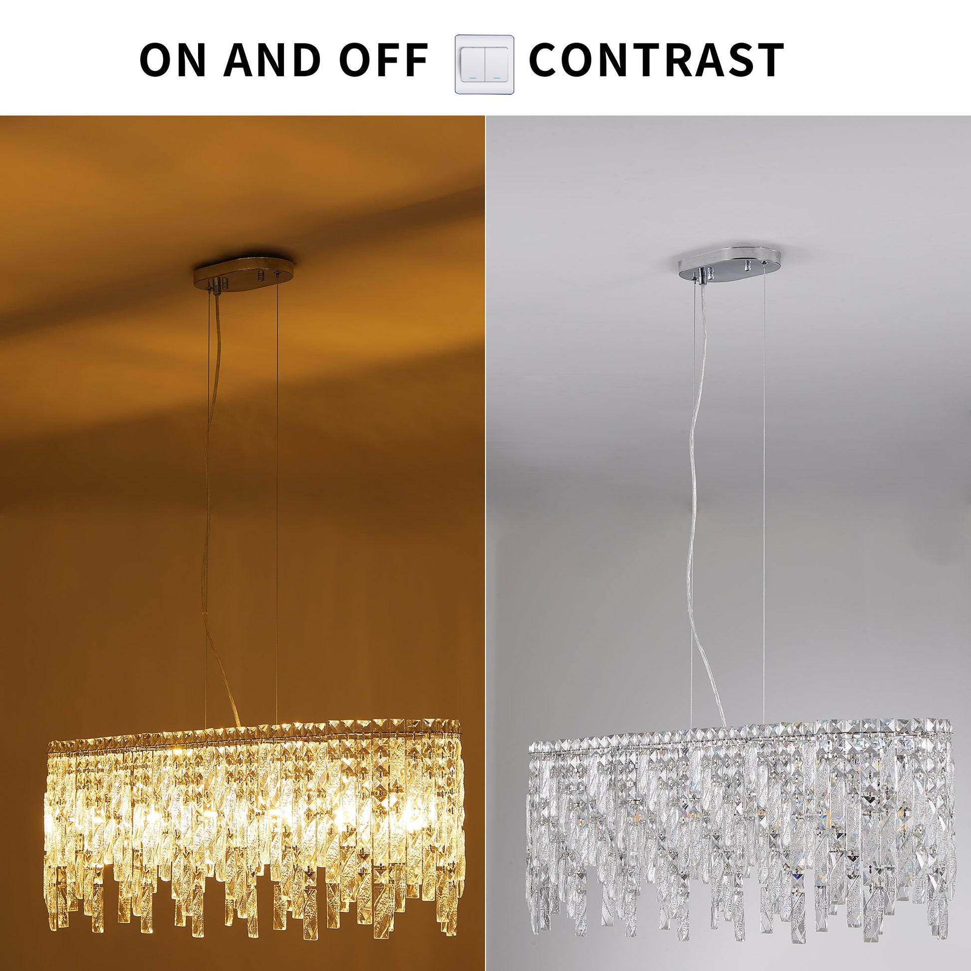 Silver elegant oval crystal pendant light, modern ceiling fixture with reflective suspended crystal (bulb not included) - Korvel