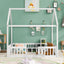 Full Size Wood House Bed with Fence and Door White Wash - Korvel