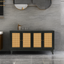 Handcrafted Premium Grain Panels Rattan Sideboard Buffer Cabinet Accent Storage Cabinet With 4 Rattan Doors BLACK - Korvel