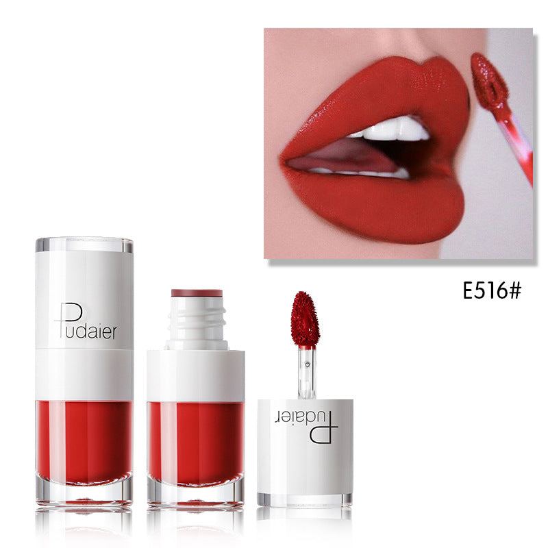 Pudaier Lipstick Small White Bottle Matte Lip Gloss Color Development Moisturizing Not Smudged Waterproof Non-Stick Cup Lip Glaze - Korvel