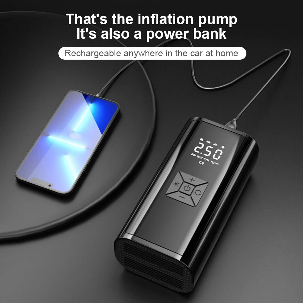 6000mAh Portable Car Air Compressor - 12V Electric Tire Inflator