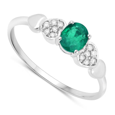 Bague de fiançailles en or blanc 14K avec émeraude zambienne de 0,36 carat et diamants