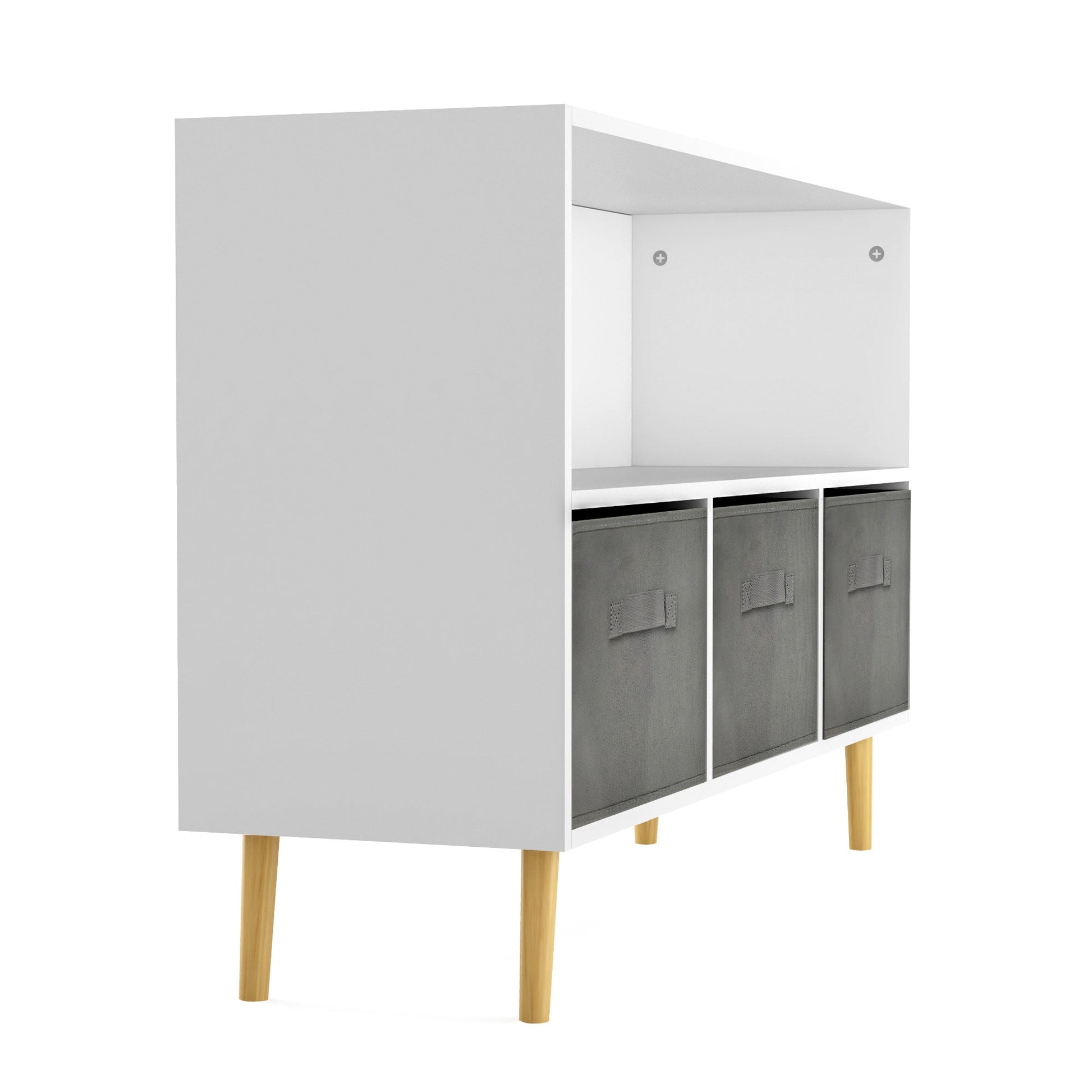 Kids bookcase with Collapsible Fabric Drawers Children's Book Display Toy Storage Cabinet Organizer White/Gray - Korvel