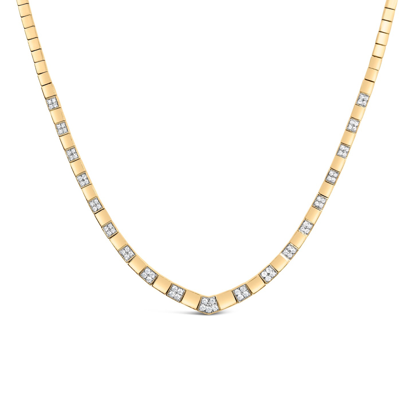 14K Yellow Gold Diamond Cluster Necklace - 16 Inches