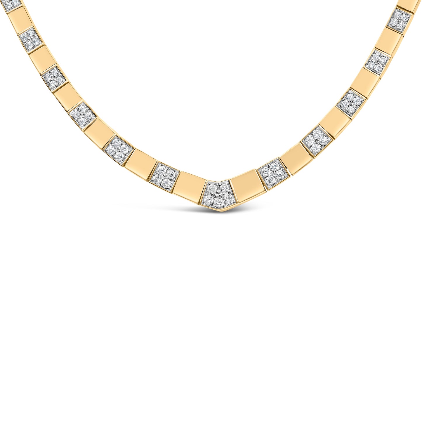 14K Yellow Gold Diamond Cluster Necklace - 16 Inches