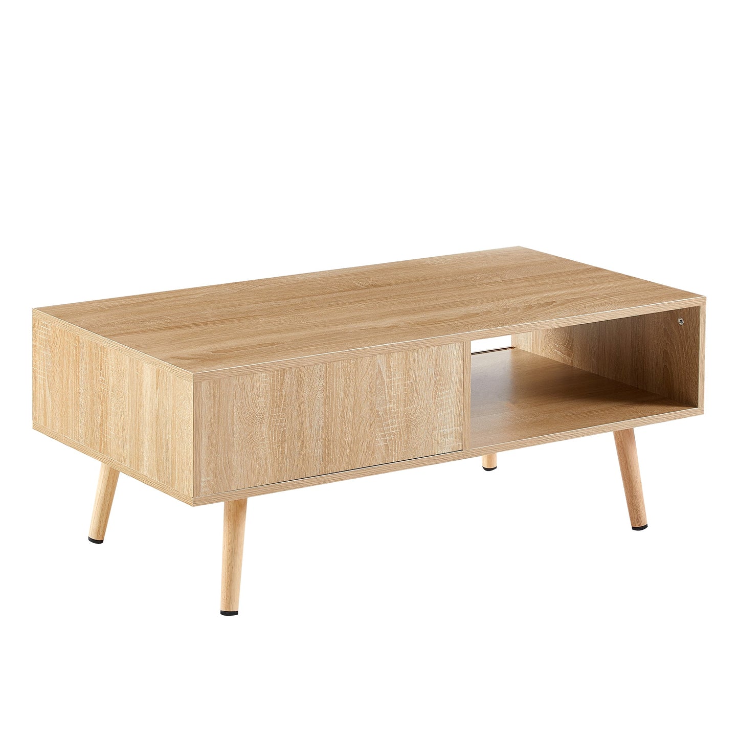 41.34" Modern Rattan Coffee Table with Sliding Door Storage