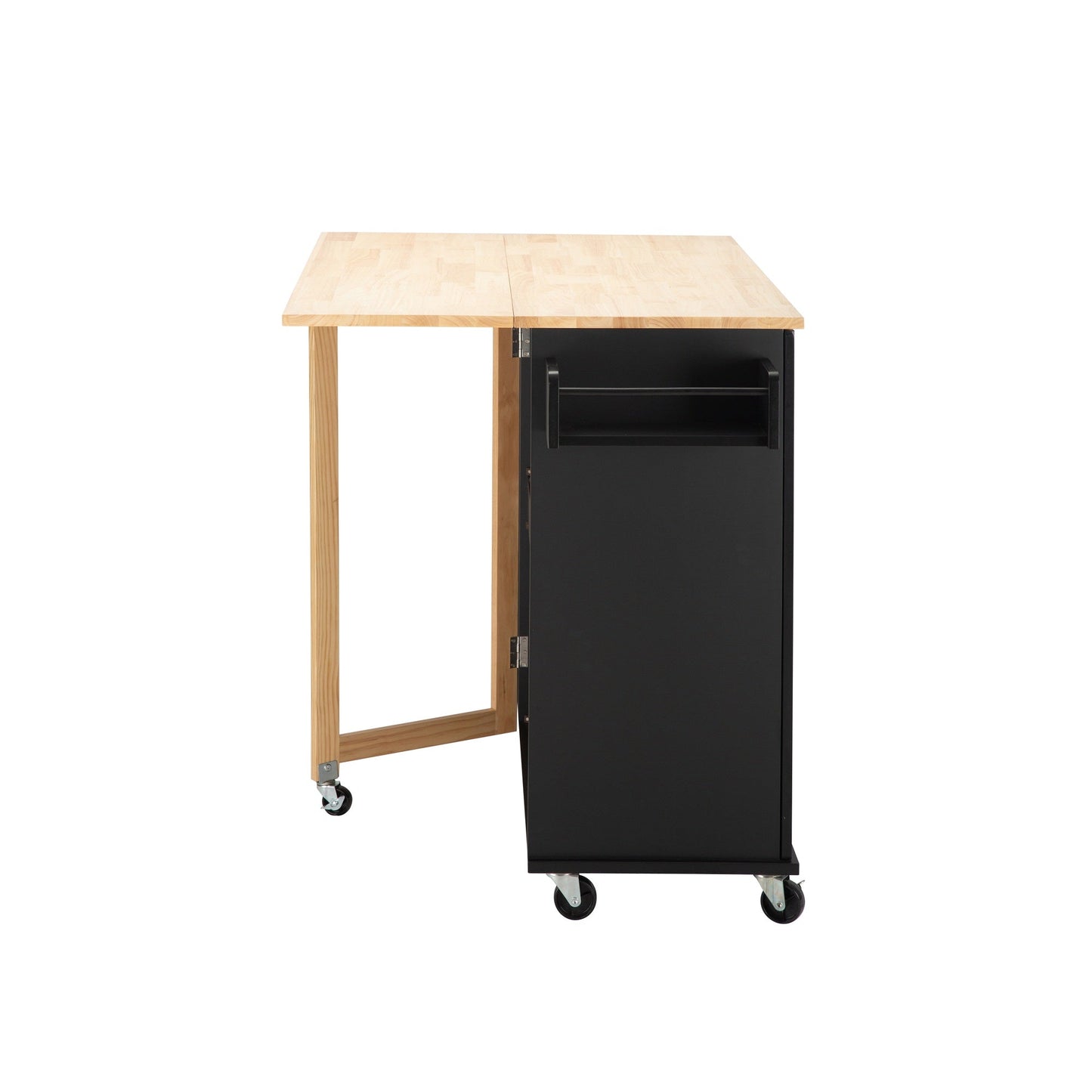 Kitchen Island & Kitchen Cart Mobile Kitehcn Island with Extensible Rubber Wood Table Top - Korvel