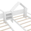 Double Twin Size Platform Bed with House Headboard and Nightstand, White