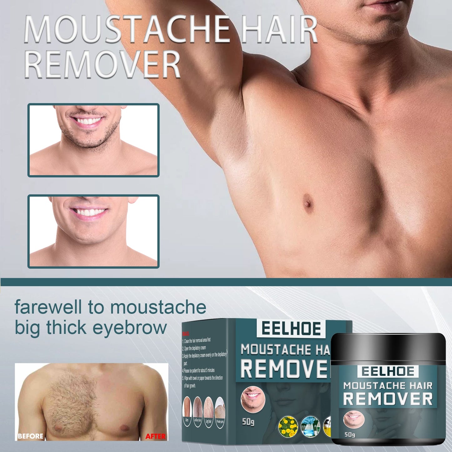 Men's Hair Removal Cream, Facial Armpit Leg Chest Hair Clean Not Damaging Skin Hair Removal Cream - Korvel