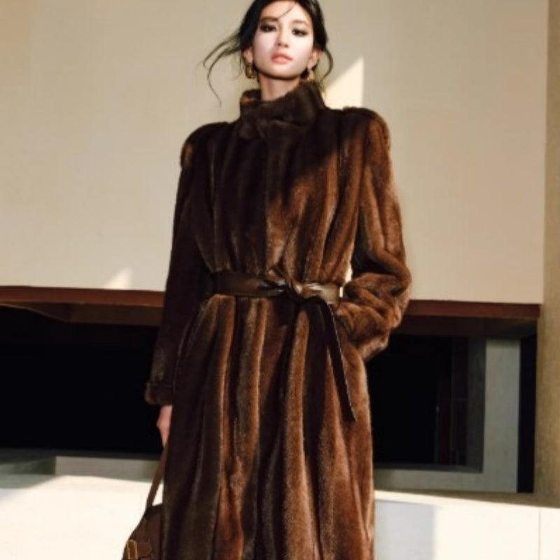 Mink-Textured Eco-Fur Coat with Three-Dimensional Silhouette