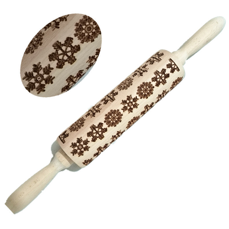 Wooden Rolling Pin Beechwood Laser Engraved Printed Rolling Pin Embossing Christmas Flip Sugar Cookie Rolling Pin - Korvel