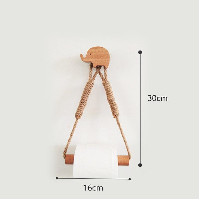 Support en papier hygiénique en bois animal nordique avec corde en chanvre