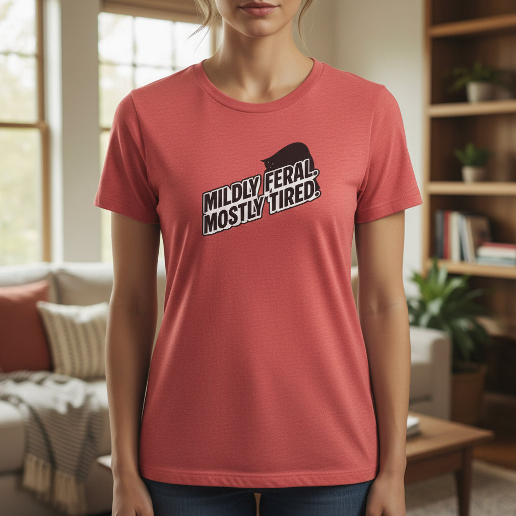 T-shirt slim fit chat légèrement sauvage et principalement fatigué