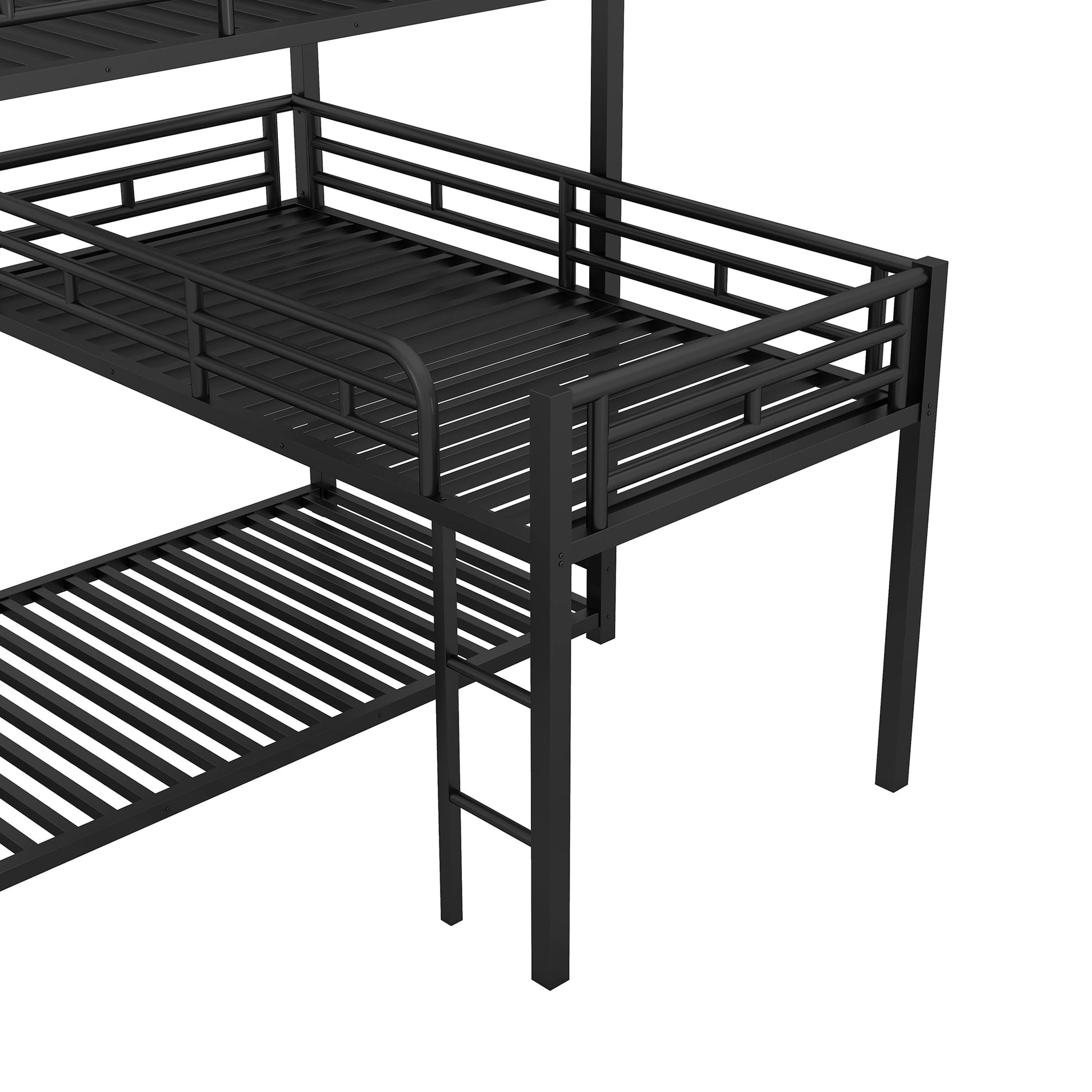 L-shaped Metal Triple Twin Size Bunk Bed, Black - Korvel