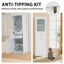High bathroom storage cabinet with glass door, freestanding, two drawers and adjustable shelves, MDF board, painted white - Korvel
