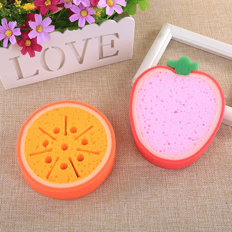 Fruit Sponge Dish Washing Brush Non-Stick Oil Kitchen Compressed Sponge Wipe Printing Household Brush Bowl Bath Absorbent Cotton - Korvel