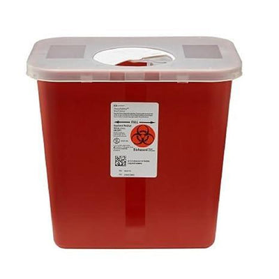Kendall 2 Gallon Sharps Container with Hinged Lid - Red