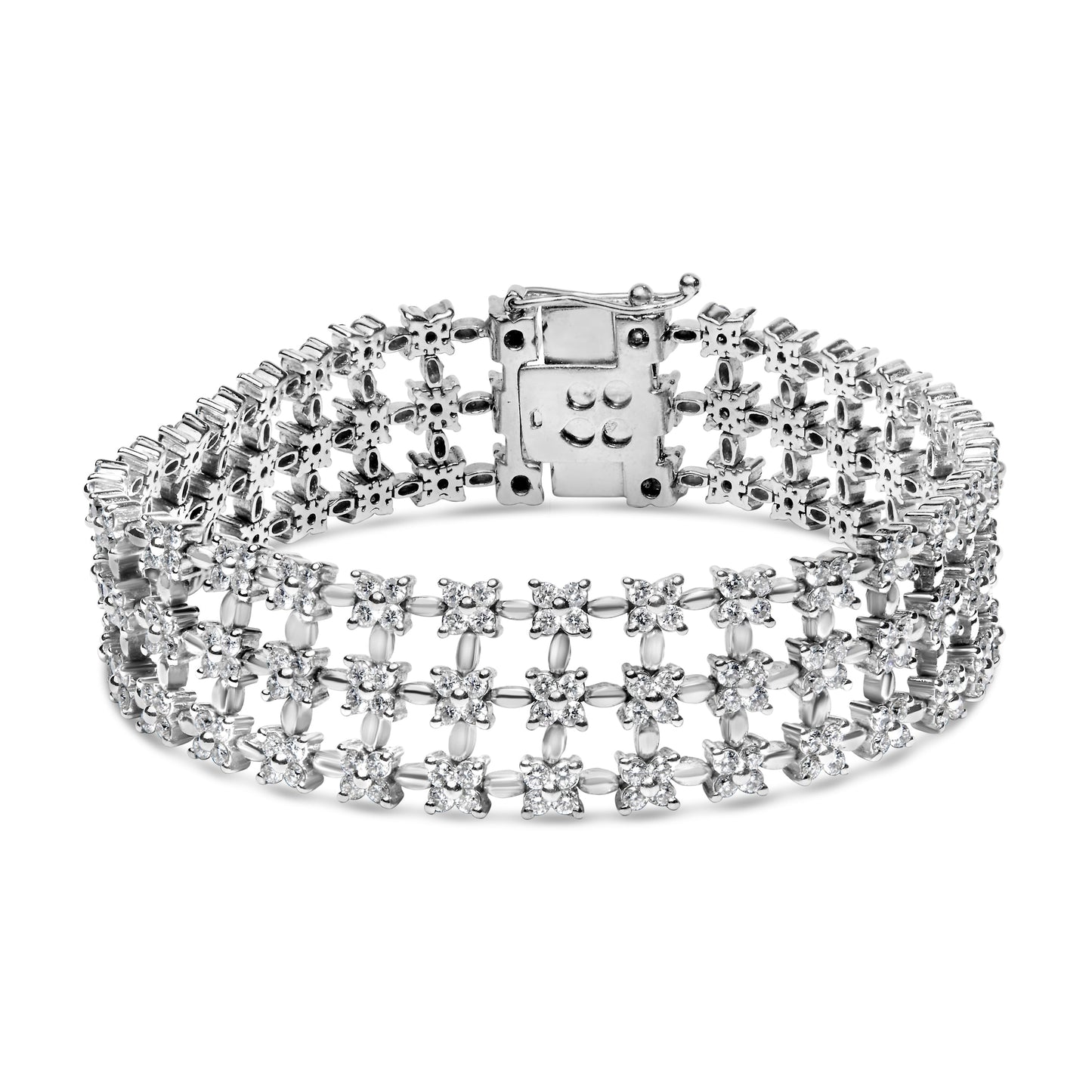 Pulsera de eslabones florales de diamantes de 18K oro blanco 7.5 Cttw