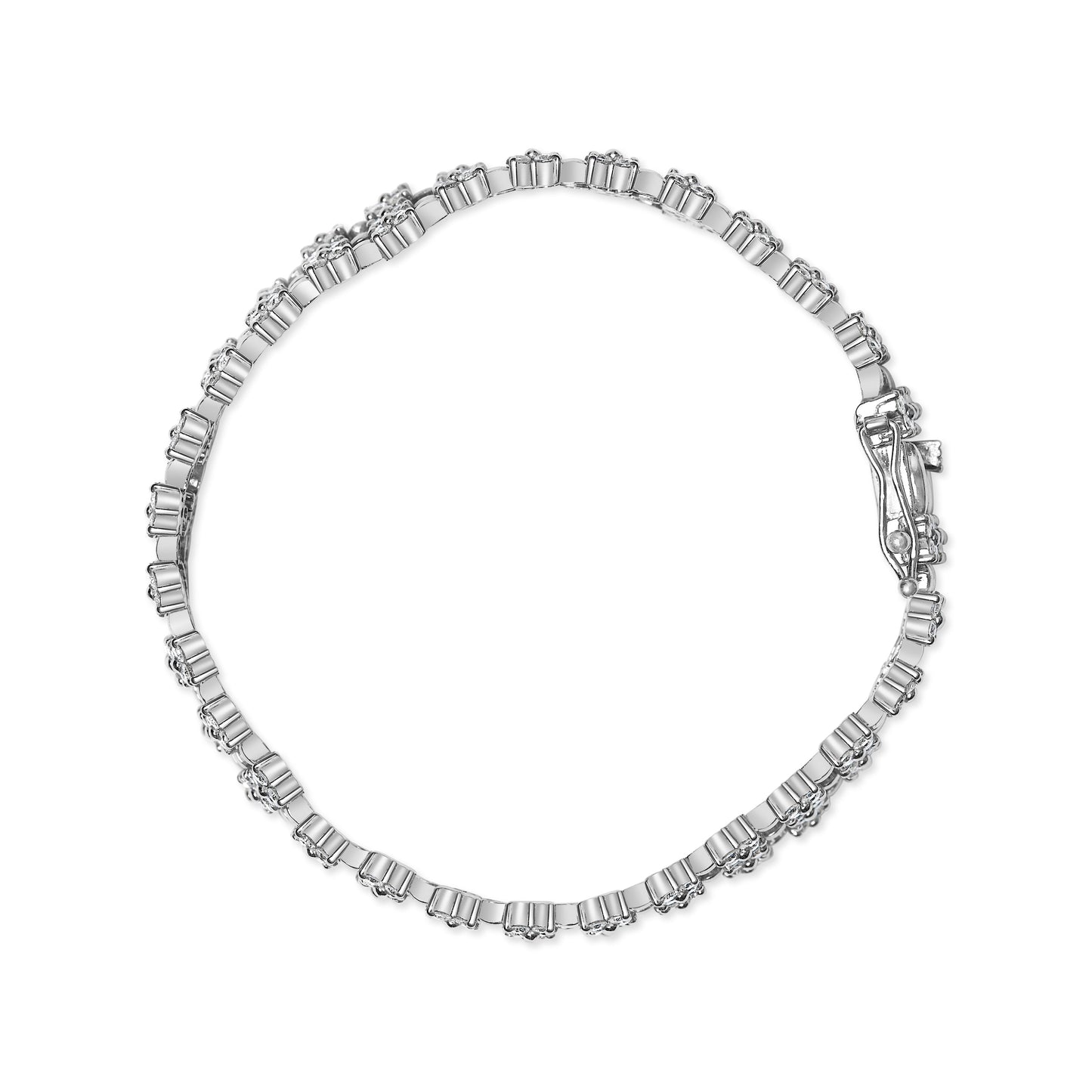 Pulsera de eslabones florales de diamantes de 18K oro blanco 7.5 Cttw