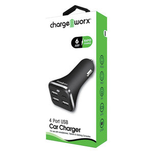 Chargeworx USB 4 Pt CrChg Black 1