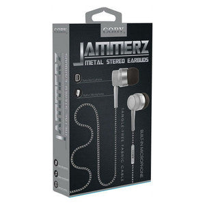 Coby® Jammerz Metal Tangle-Free Earbuds – Silver