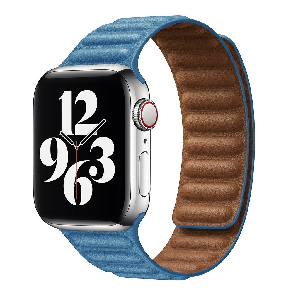 Suitable For iwatch8 Watchband S7 SE 6/5/43 Magnetic Suction New Leather Loopback Chain Apple Watch Wristband - Korvel