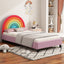 Rainbow Design Upholstered Twin Platform Bed Cute Style Princess Bed for Boys & Girls, Teens, Colorful & Pink - Korvel