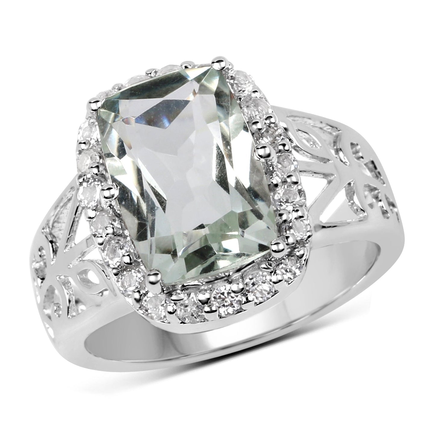 3.94 Carat Green Amethyst & White Topaz Sterling Silver Ring