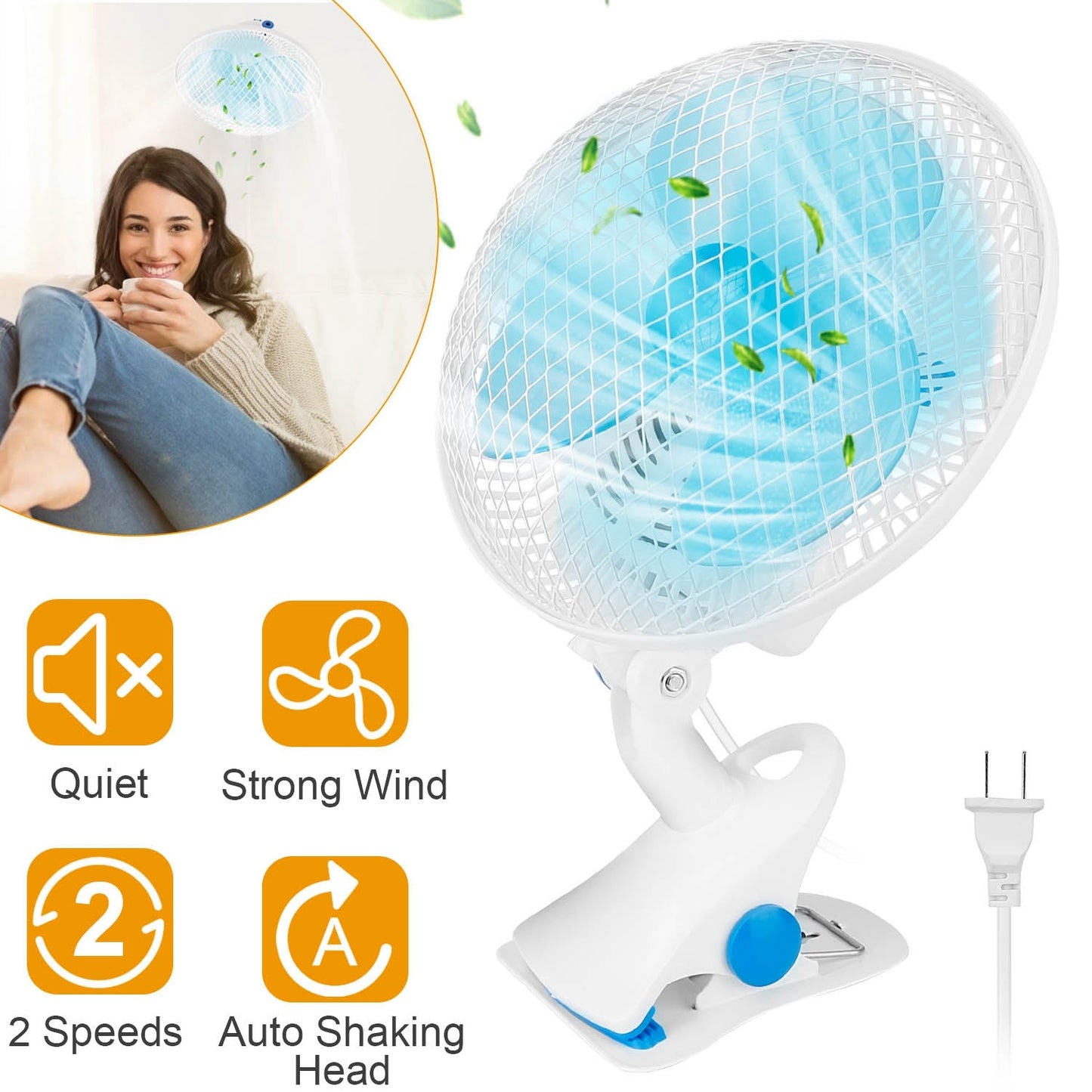 Gbruno Clip On Fan - 2 Speed Adjustable Personal Fan