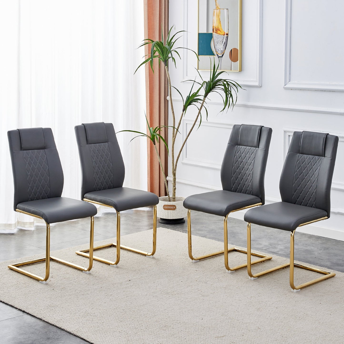 Premium Faux Leather Cushioned Dining Chairs with Metal Legs