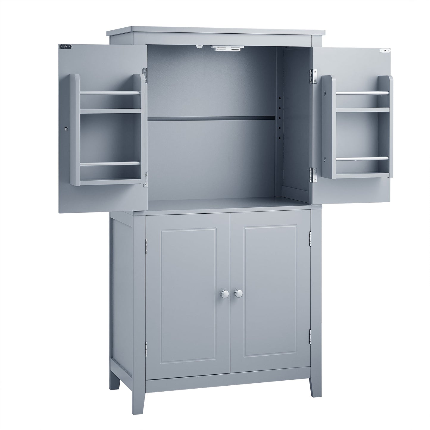Bathroom floor storage cabinet, bathroom storage cabinet, 4-door independent cabinet, adjustable shelf, adaptive shelf, gray - Korvel